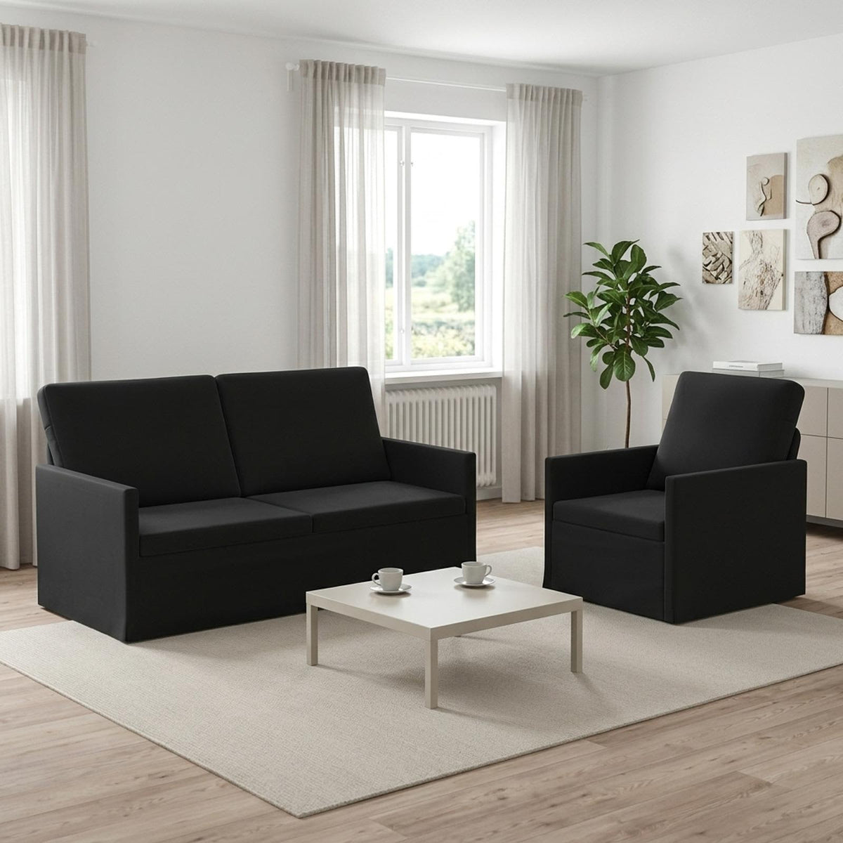 Sofa Set 2 pcs Black Velvet