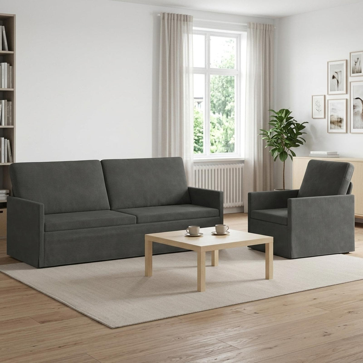 Sofa Set 2 pcs Dark Grey Corduroy Fabric