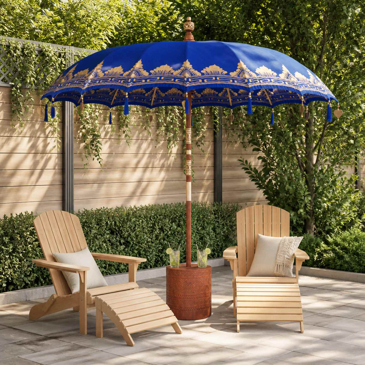 Balinese Parasol with Base 2 pcs Blue