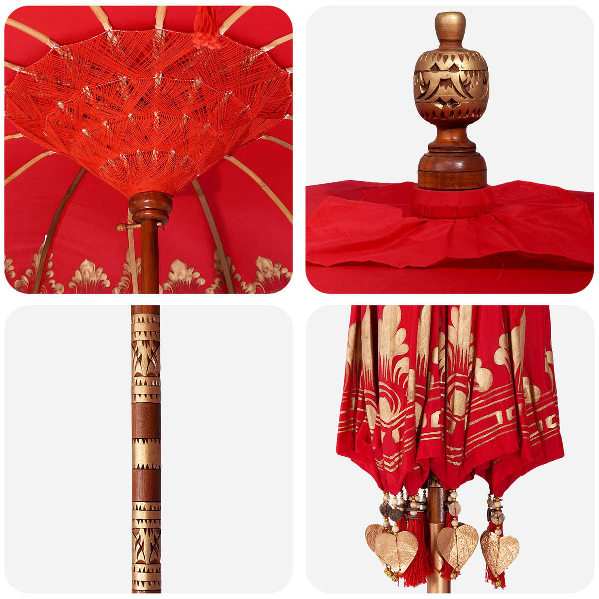 Balinese Parasol with Base 260 190 x 190 x 295 cm Red and Brown