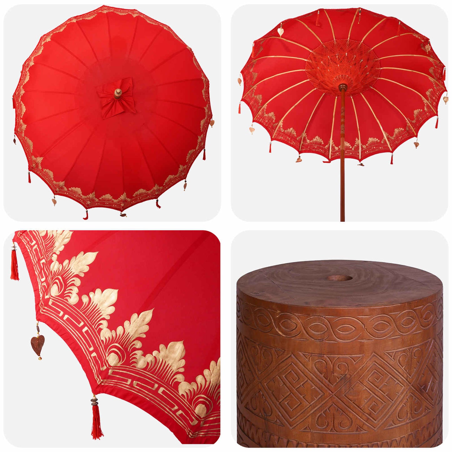 Balinese Parasol with Base 260 220 x 220 x 295 cm Red and Brown