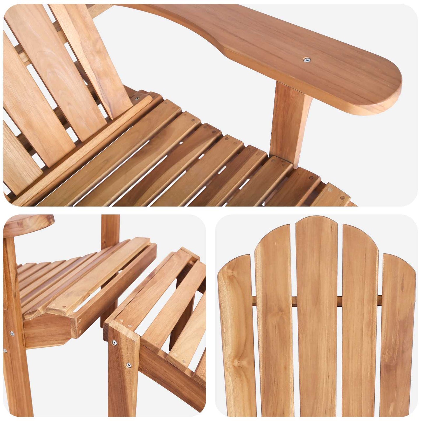 Garden Adirondack Chair with Footrest Natural Solid Teak Wood