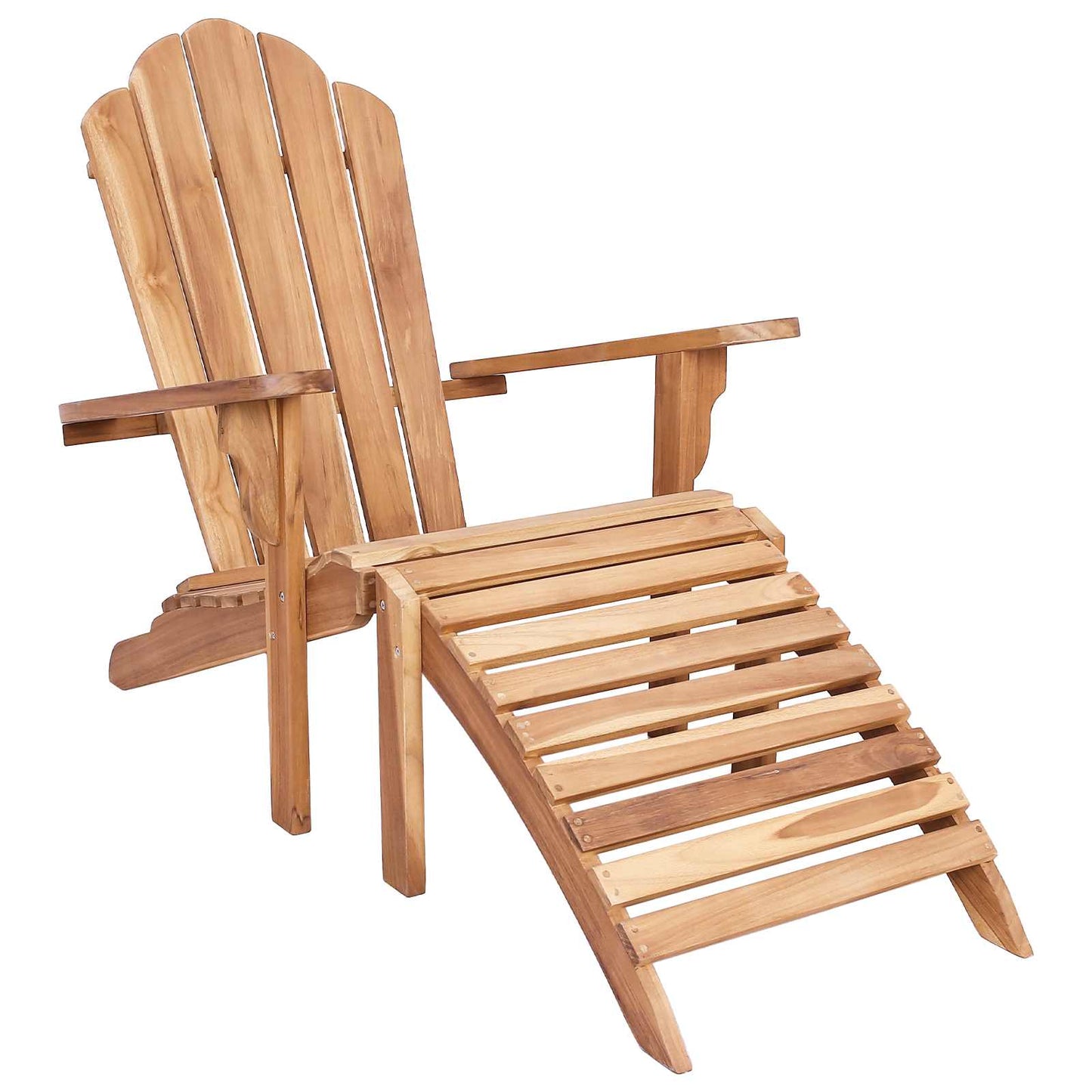 Garden Adirondack Chair with Footrest Natural Solid Teak Wood