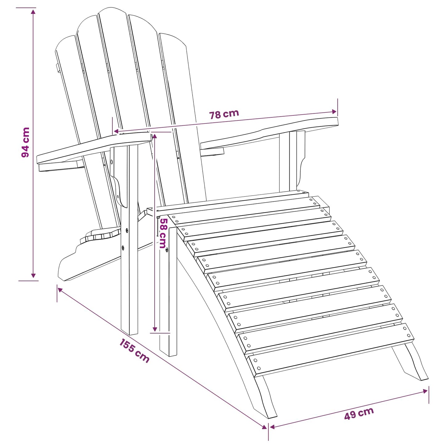 Garden Adirondack Chair with Footrest Natural Solid Teak Wood