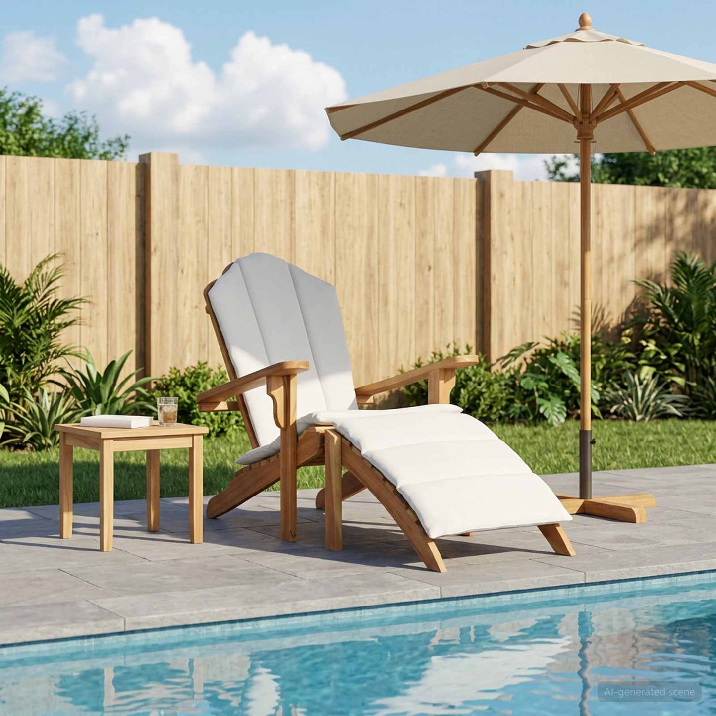 Garden Adirondack Chair with Footrest Natural Solid Teak Wood