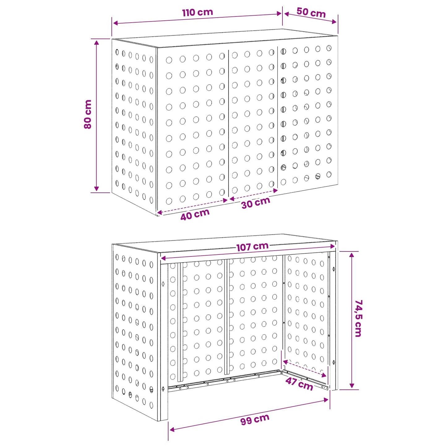 Air Conditioner Cover Black 110 x 50 x 80 cm Steel