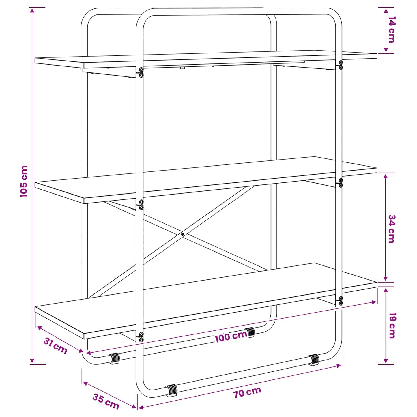 Bookshelf 3-Tier 100 x 35 x 105 cm PB Sonoma Oak