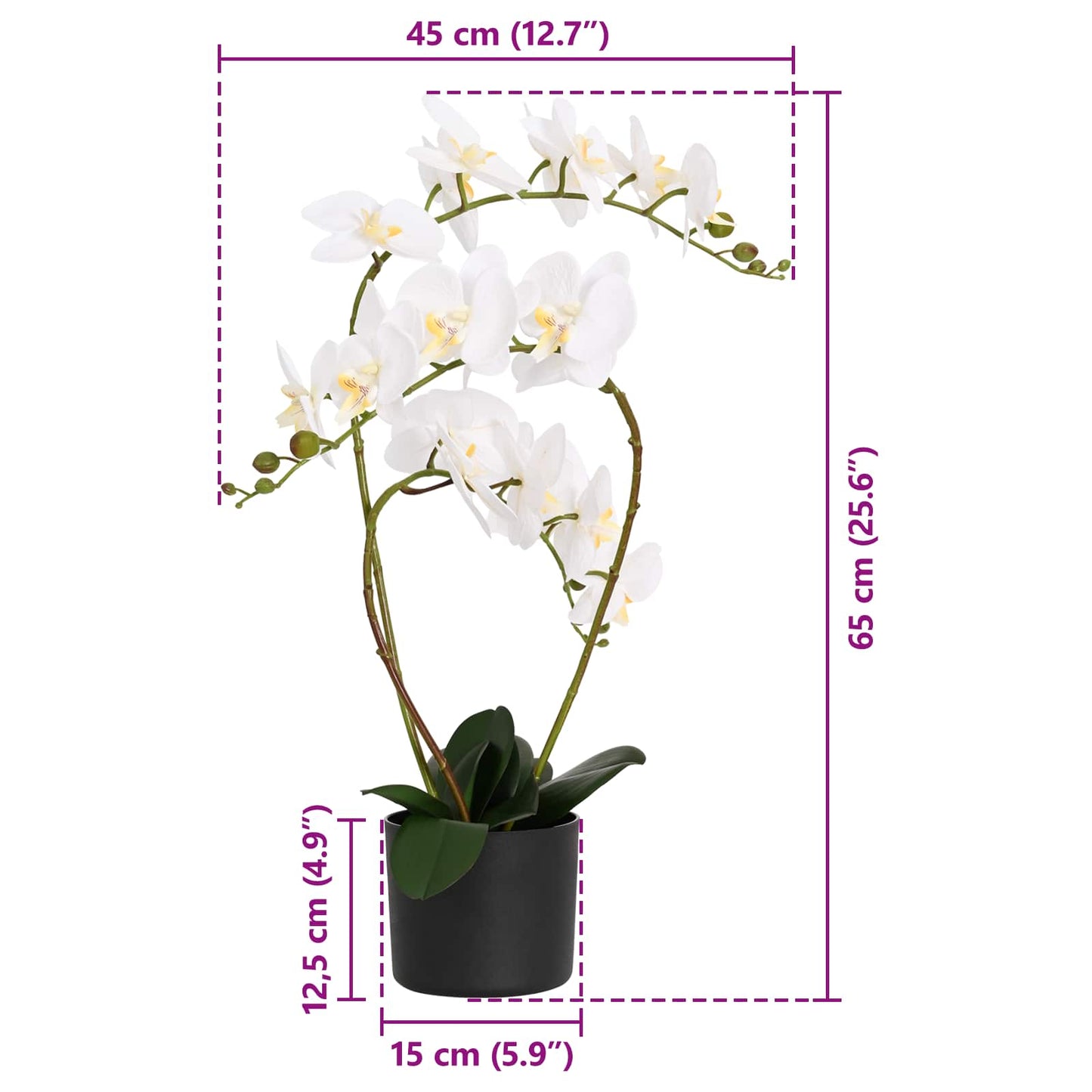 Artificial Orchid Plant with Pot White 45 x 15 x 65 cm