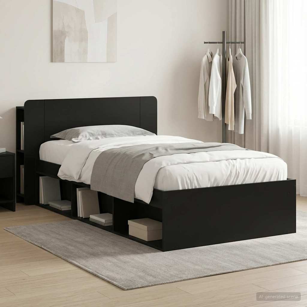 Bed Frame with Storage Black 75 x 190 cm Engineered Wood