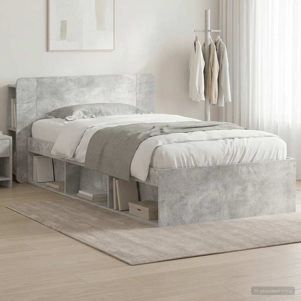 Bed Frame with Storage with Headboard Concrete Grey 75 x 190 cm