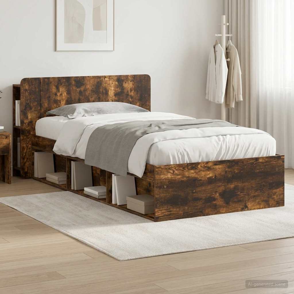 Bed Frame with Storage Smoked Oak 75 x 190 cm Engineered Wood