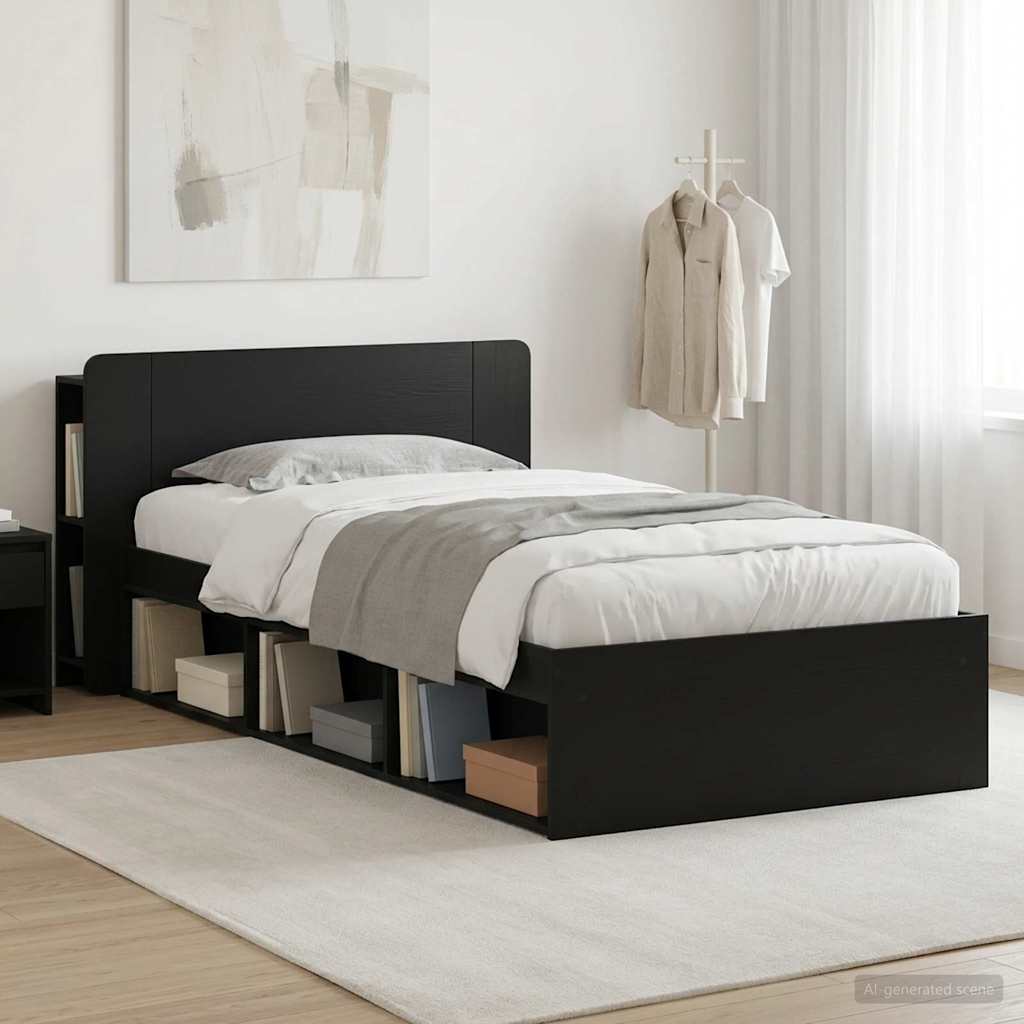 Bed Frame with Storage Black 90 x 190 cm Engineered Wood