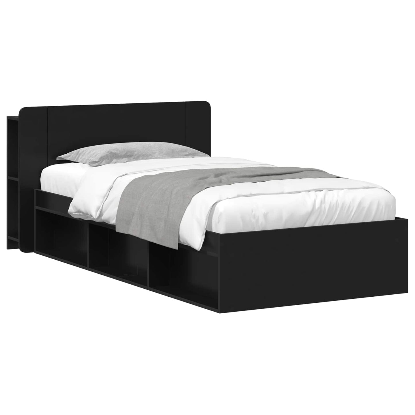 Bed Frame with Storage Black 90 x 190 cm Engineered Wood