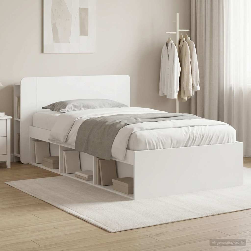 Bed Frame with Storage White 90 x 190 cm Engineered Wood