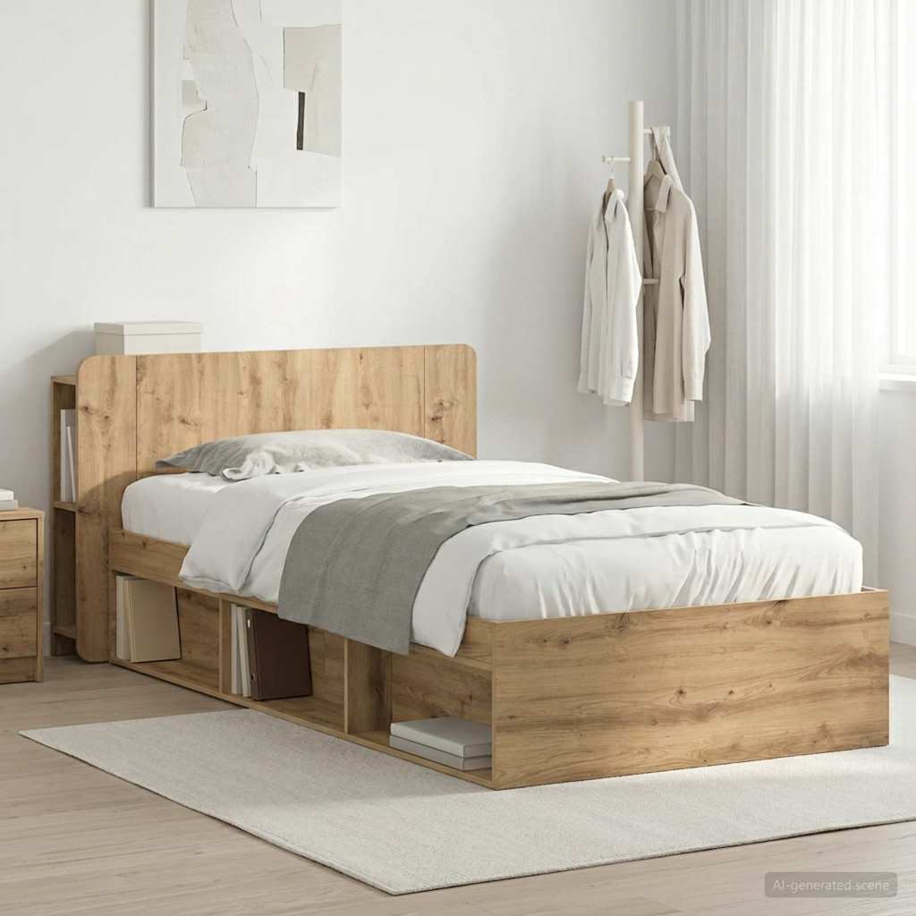Bed Frame with Storage Artisan Oak 100 x 200 cm Engineered Wood