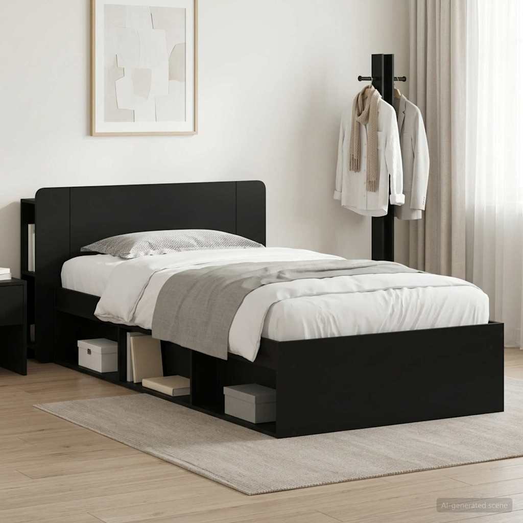 Bed Frame with Storage Black 100 x 200 cm Engineered Wood