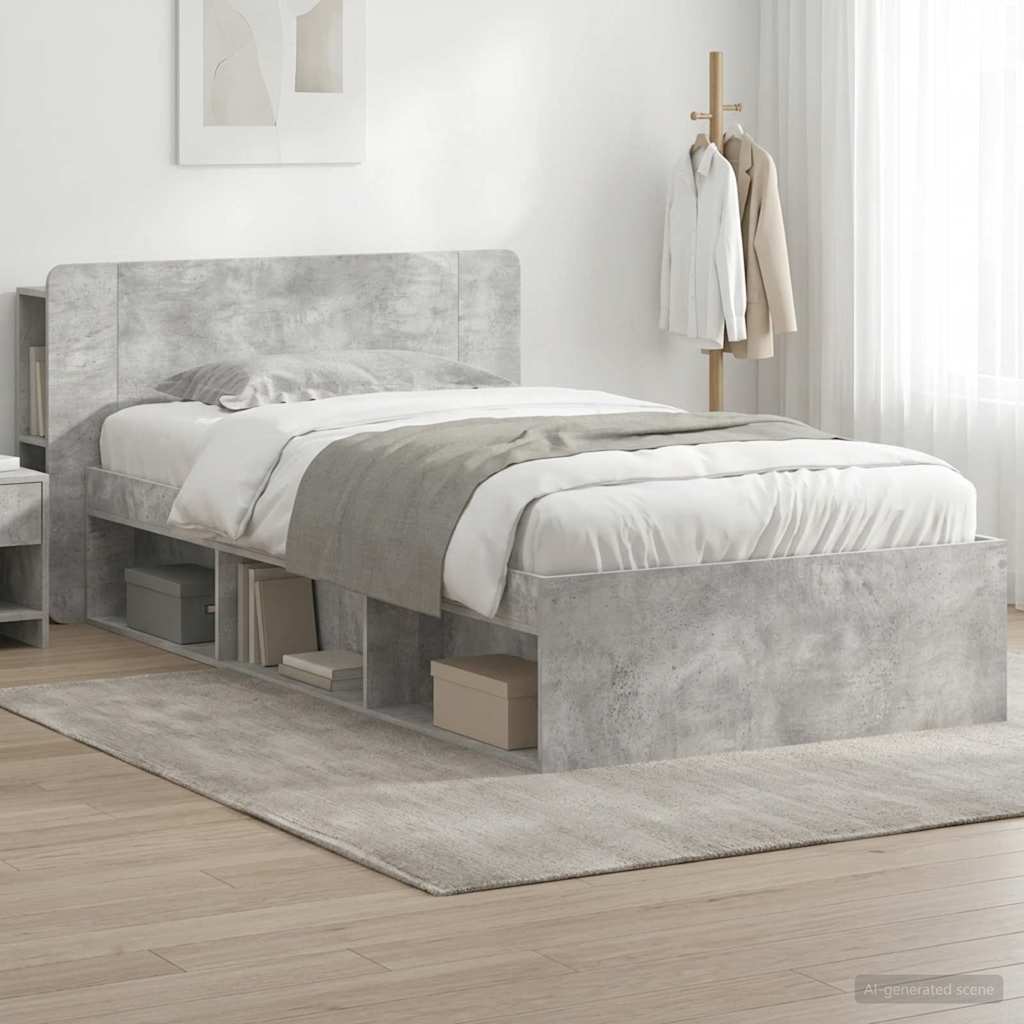 Bed Frame with Storage Concrete Grey 100 x 200 cm