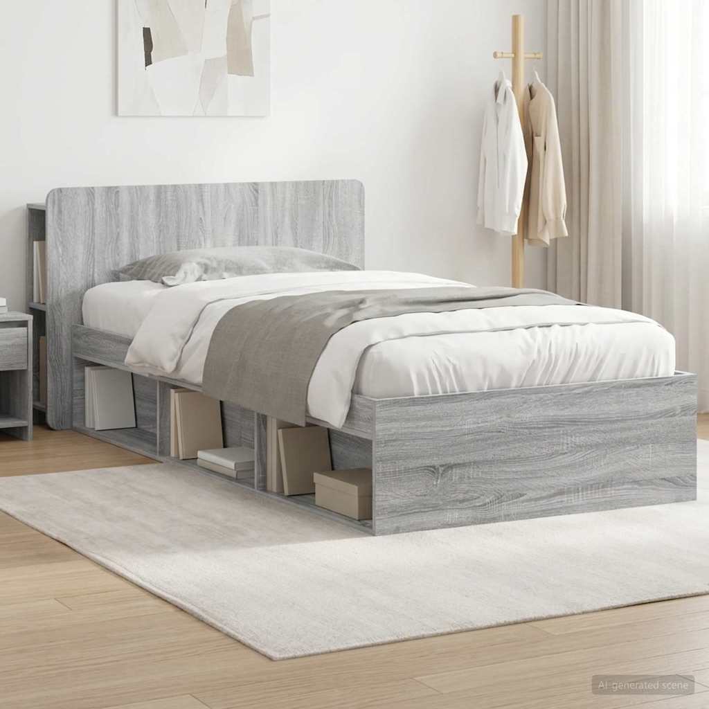 Bed Frame with Storage Grey Sonoma 100 x 200 cm Engineered Wood
