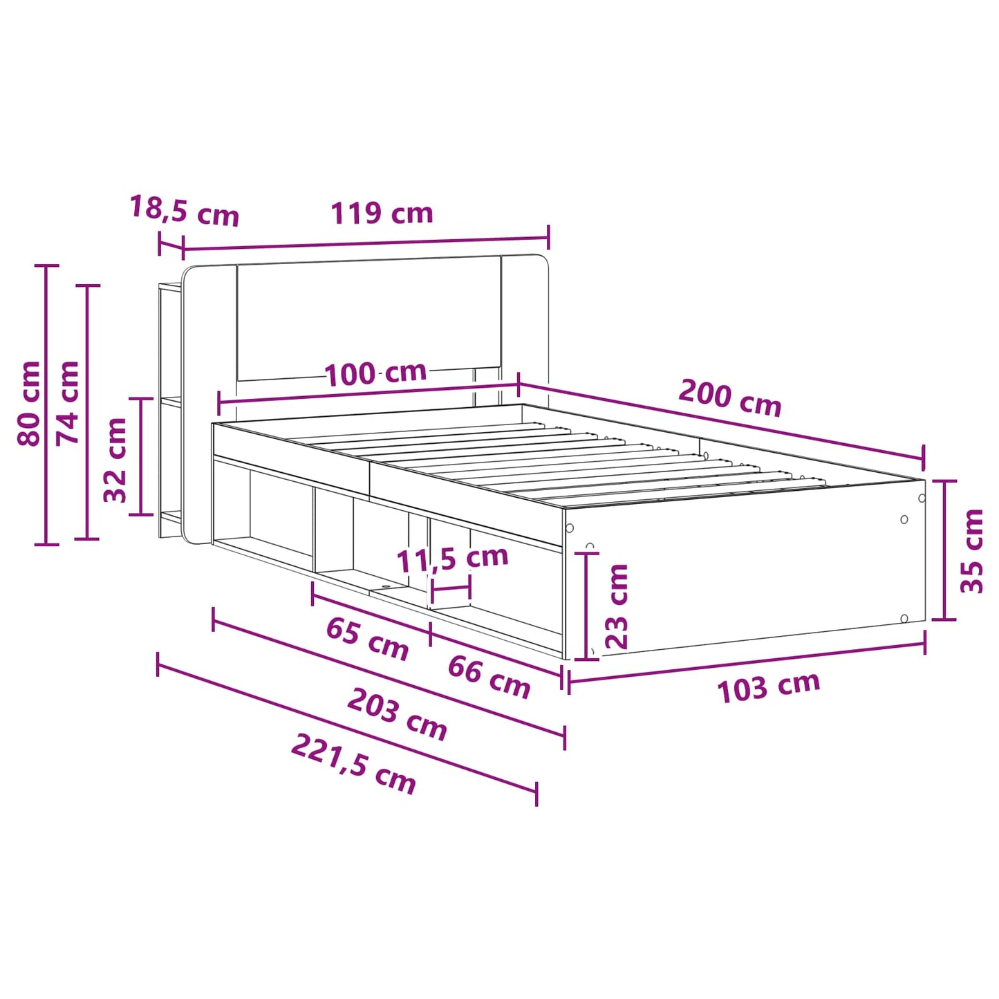 Bed Frame with Storage Old Wood 100 x 200 cm Engineered Wood