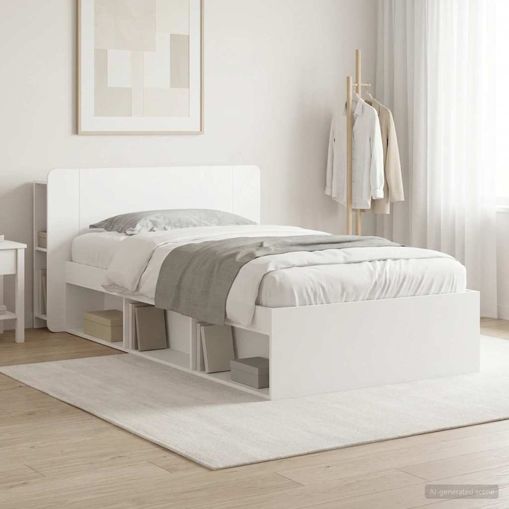Bed Frame with Storage White 100 x 200 cm Engineered Wood