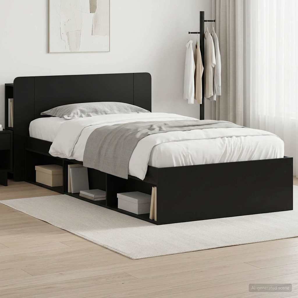 Bed Frame with Storage Black 90 x 200 cm Engineered Wood
