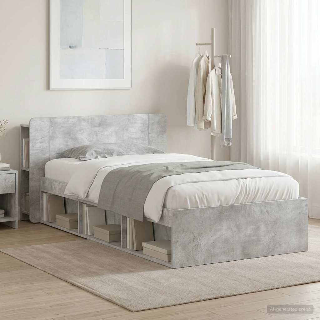 Bed Frame with Storage with Headboard Concrete Grey 90 x 200 cm
