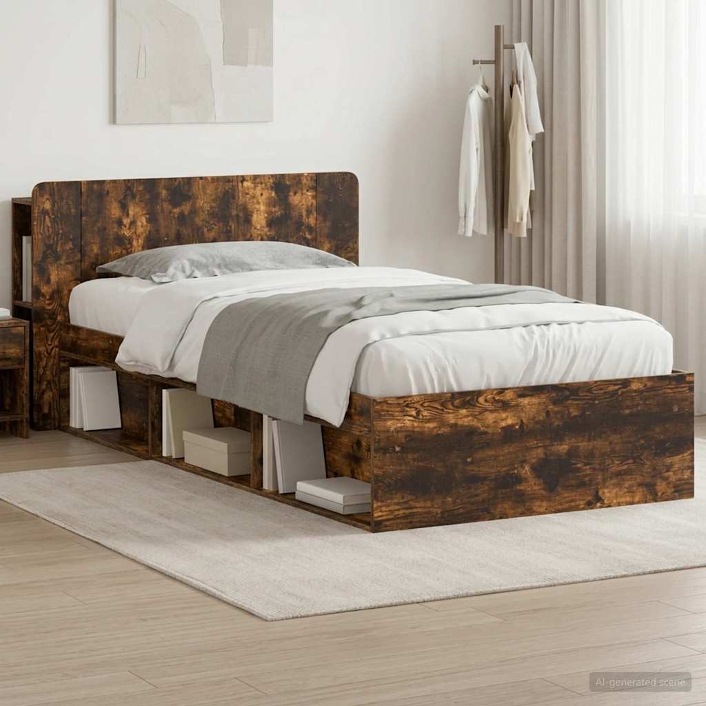 Bed Frame with Storage Smoked Oak 90 x 200 cm Engineered Wood