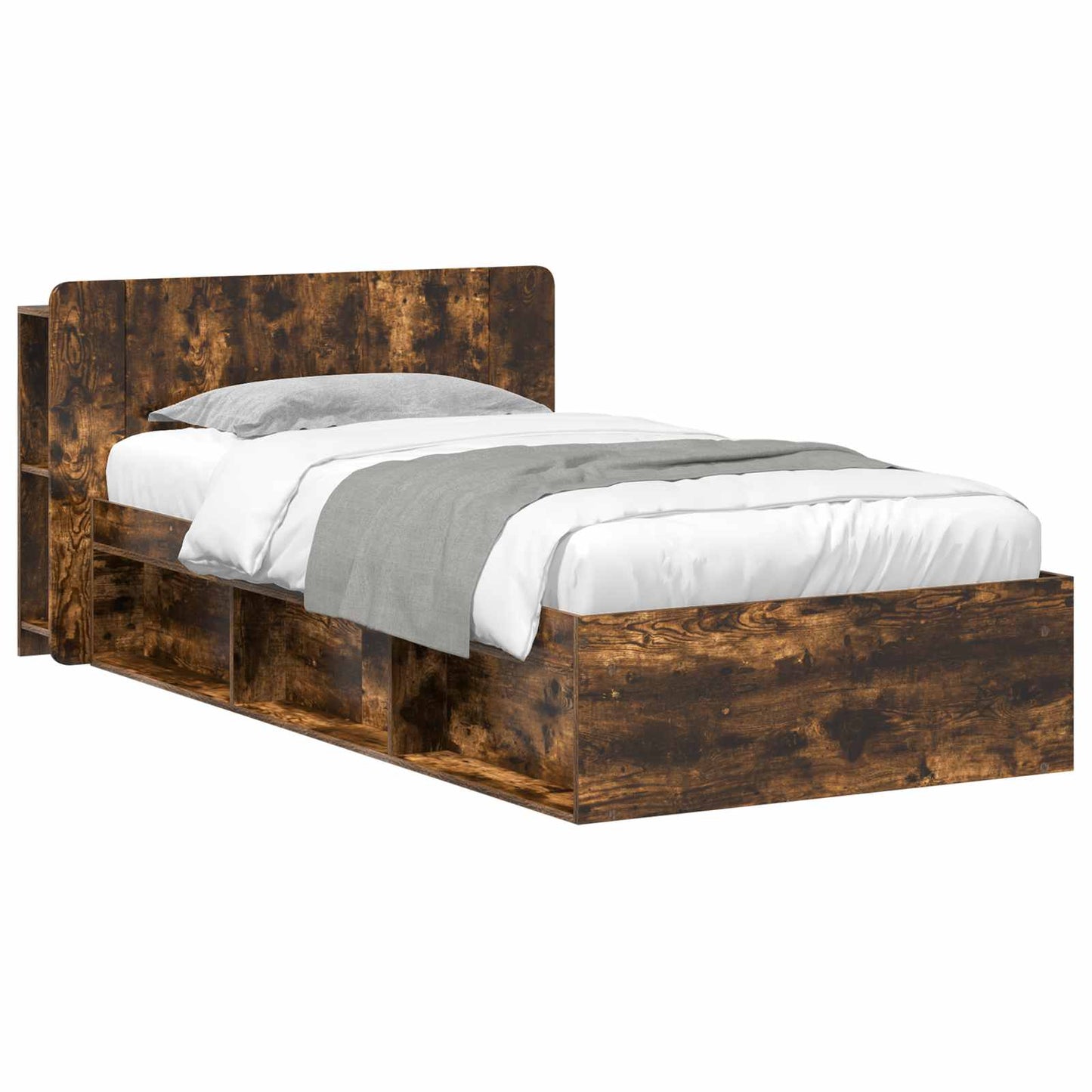 Bed Frame with Storage Smoked Oak 90 x 200 cm Engineered Wood