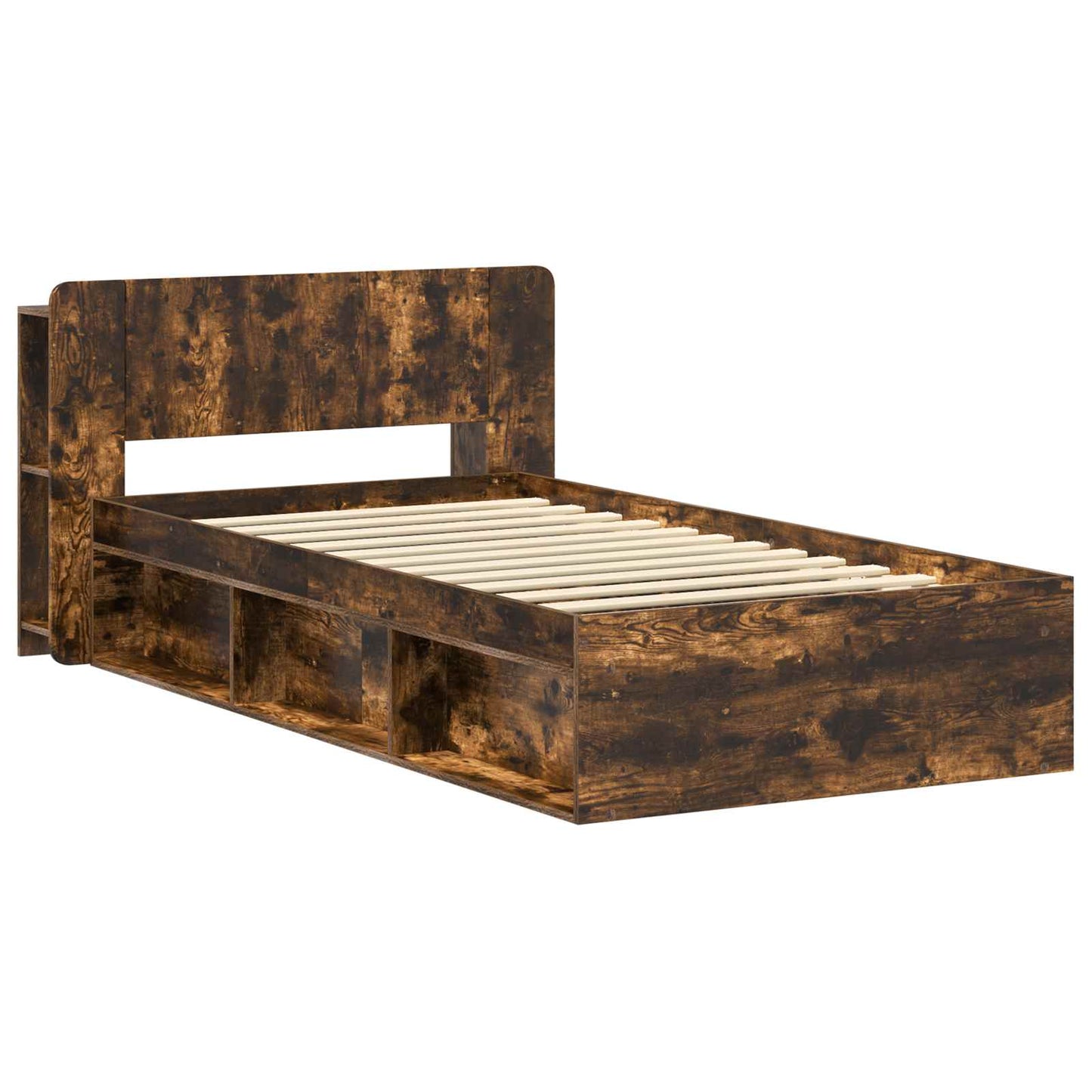 Bed Frame with Storage Smoked Oak 90 x 200 cm Engineered Wood