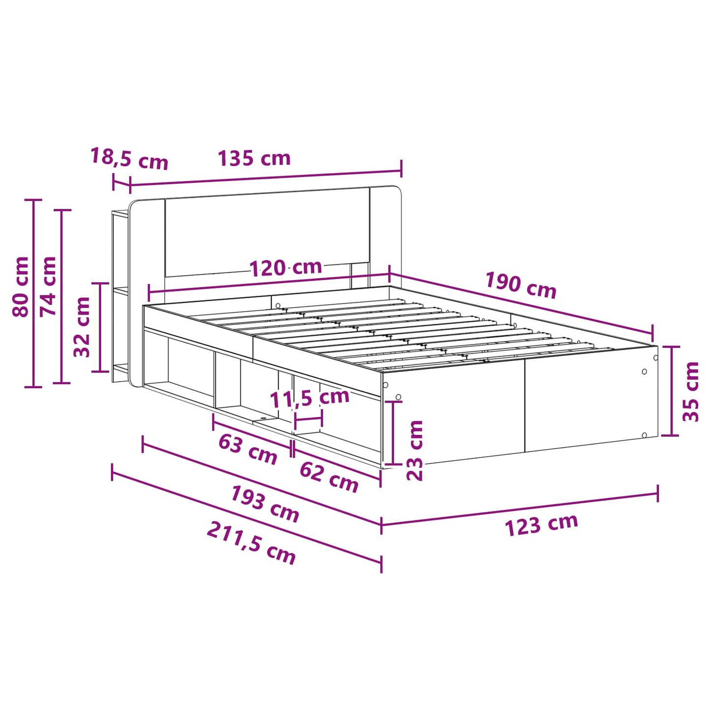 Bed Frame with Storage Artisan Oak 120 x 190 cm Engineered Wood