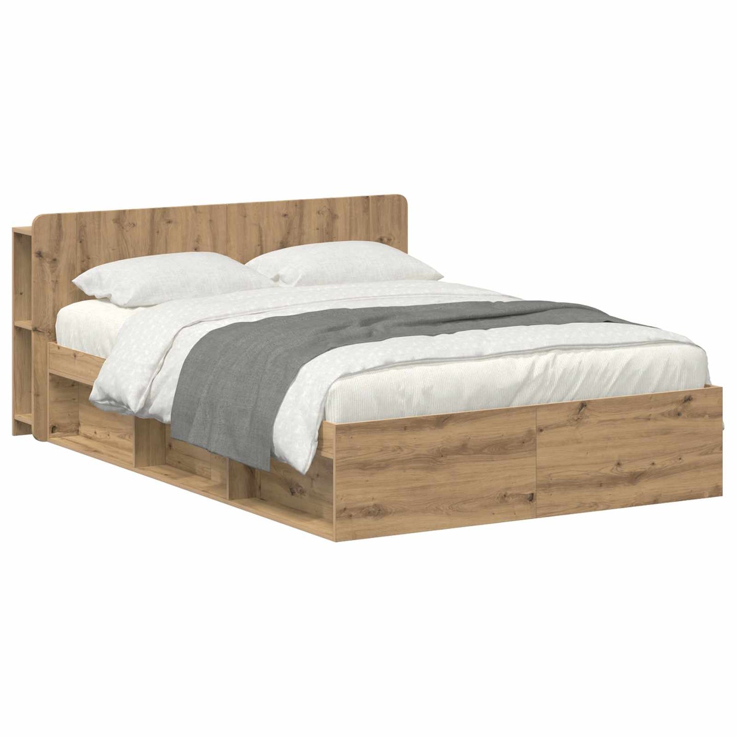 Bed Frame with Storage Artisan Oak 135 x 190 cm Engineered Wood