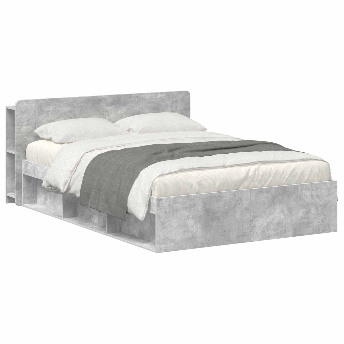 Bed Frame with Storage Concrete Grey 140 x 190 cm