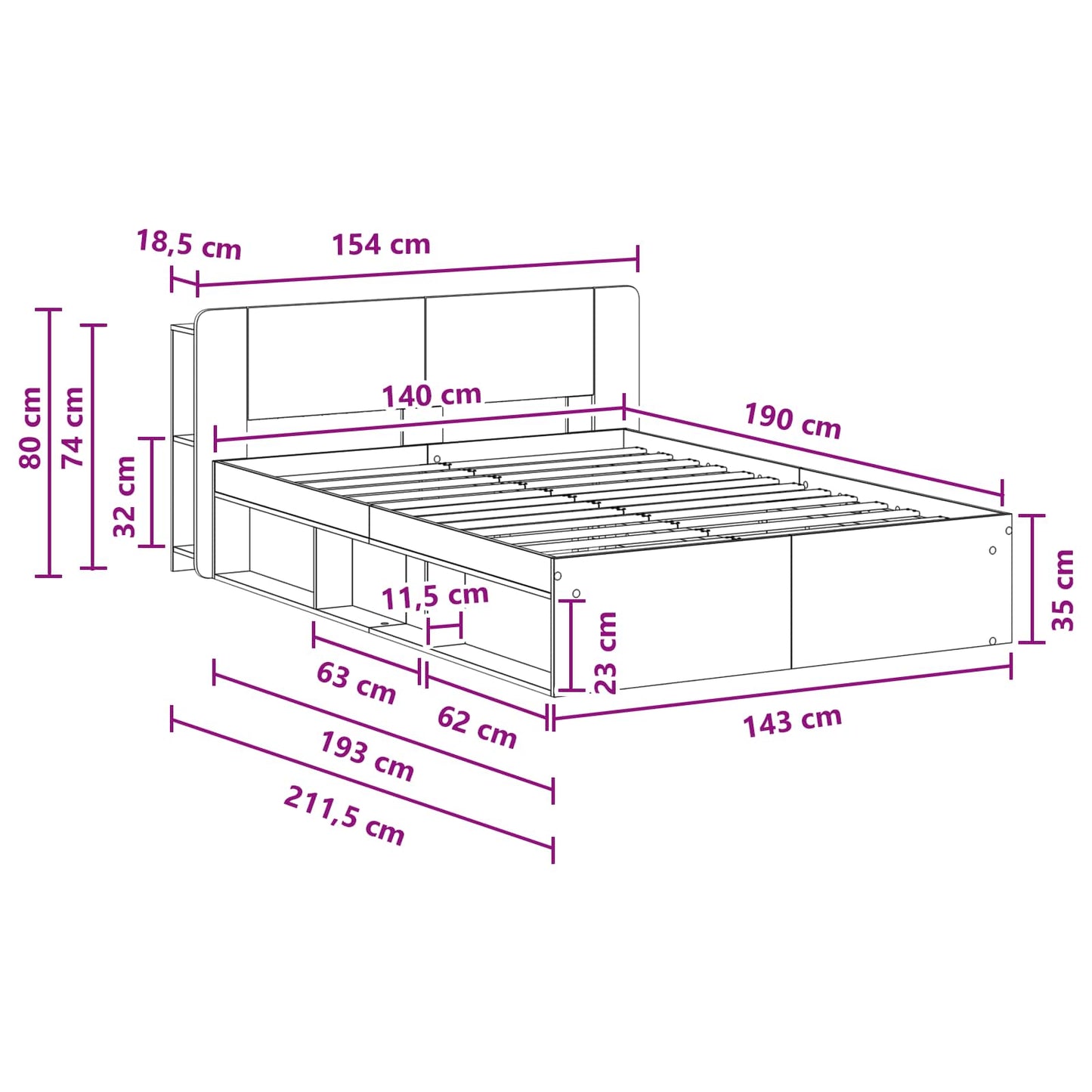 Bed Frame with Storage Old Wood 140 x 190 cm Engineered Wood