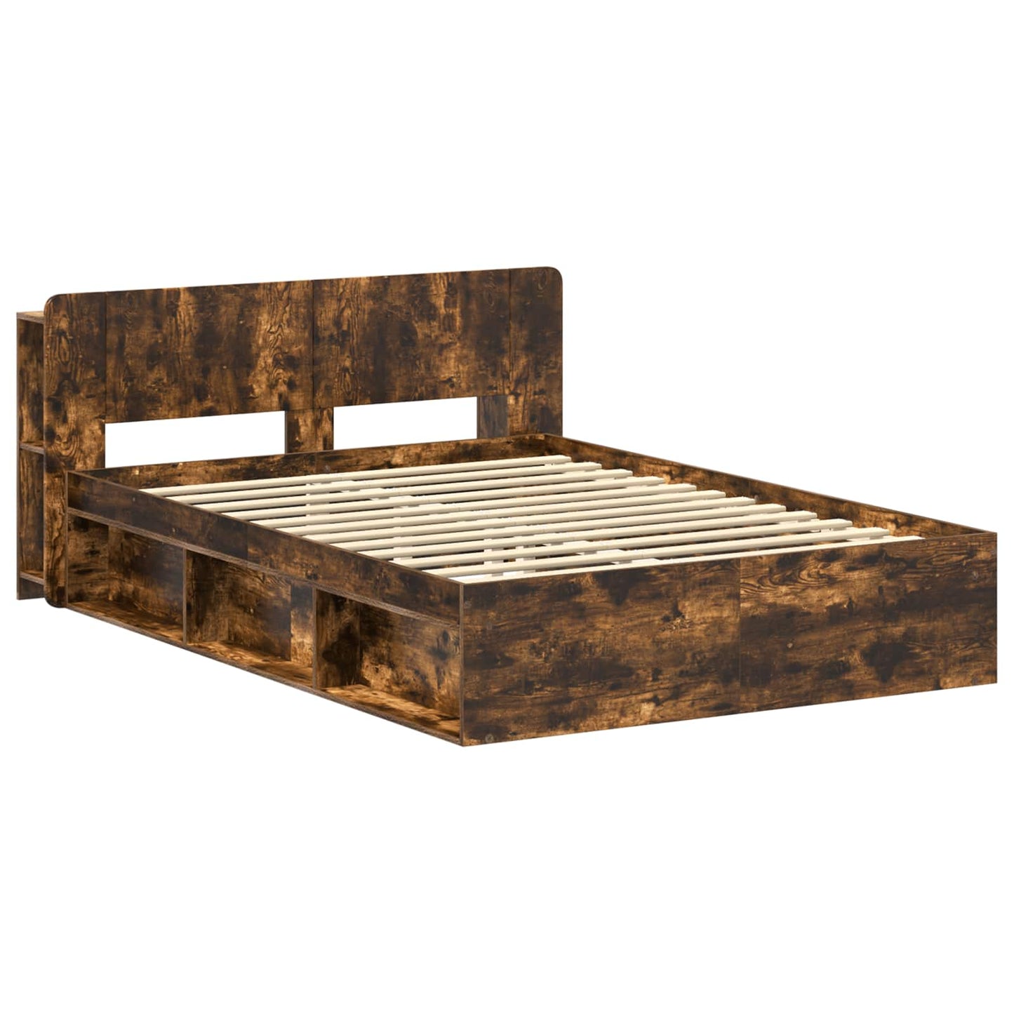 Bed Frame with Storage Smoked Oak 140 x 190 cm Engineered Wood