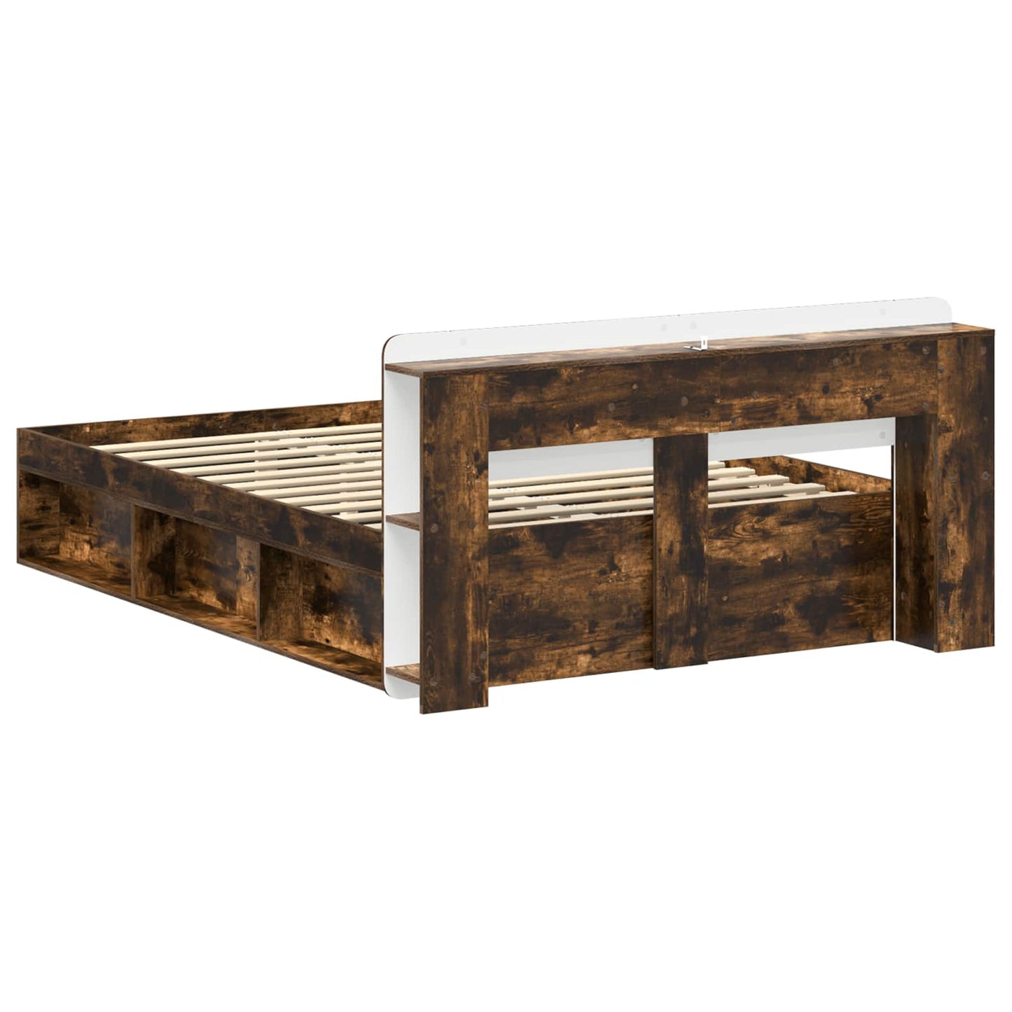Bed Frame with Storage Smoked Oak 140 x 190 cm Engineered Wood