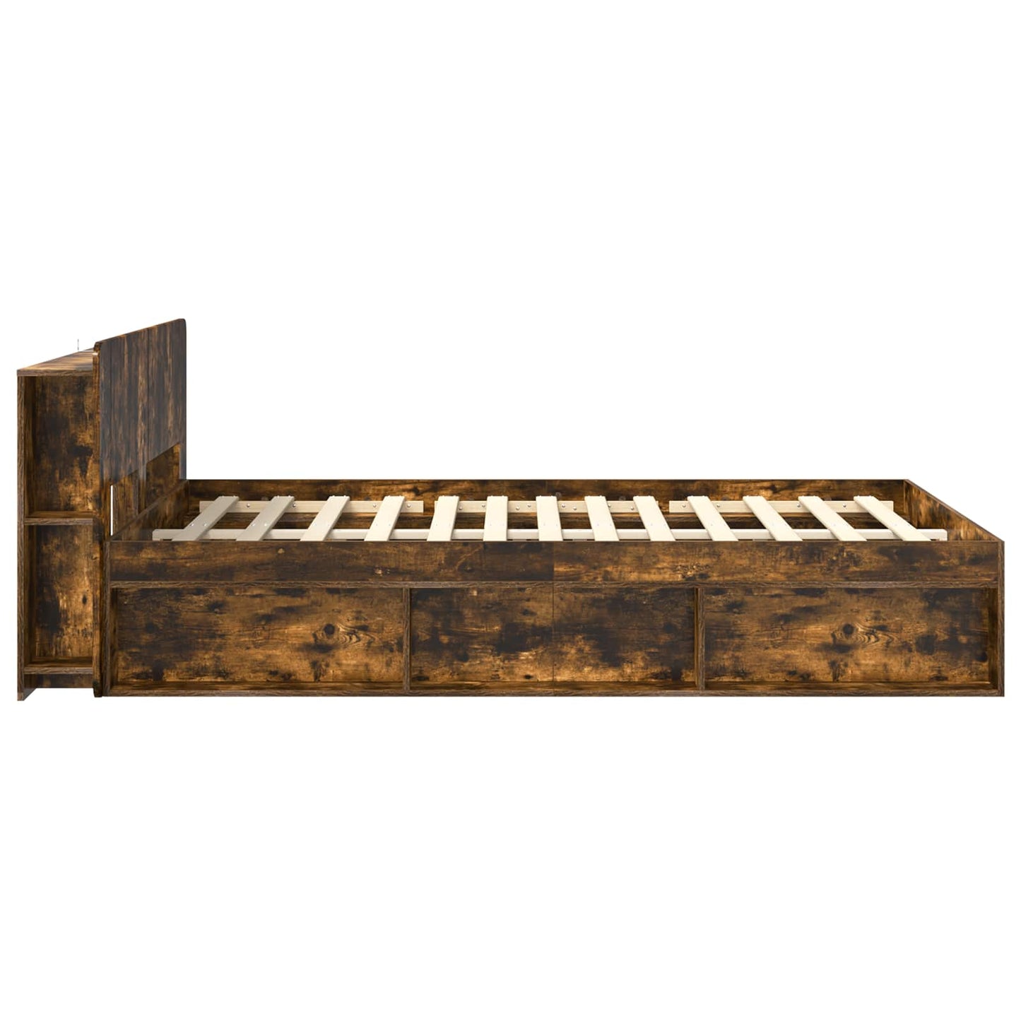 Bed Frame with Storage Smoked Oak 140 x 190 cm Engineered Wood