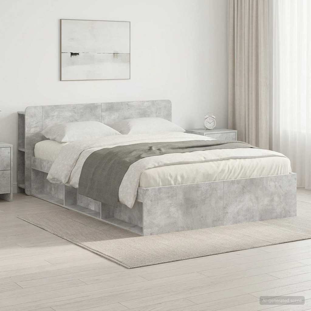 Bed Frame with Storage Concrete Grey 140 x 200 cm