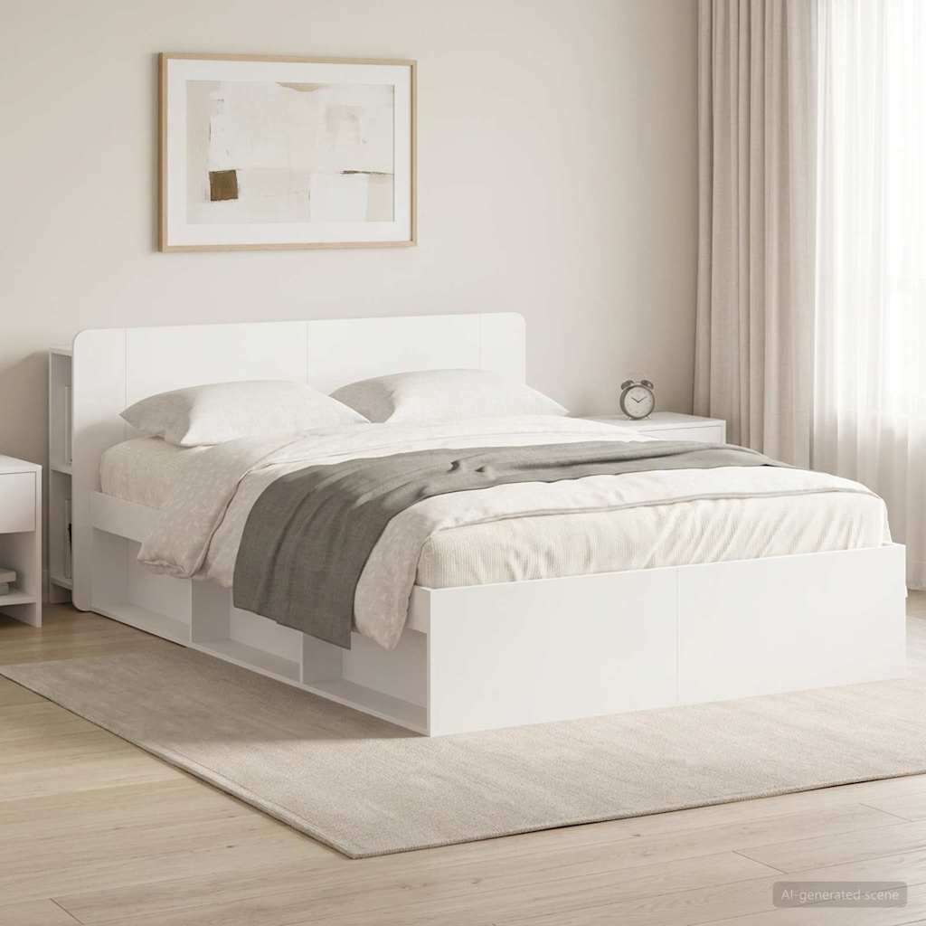 Bed Frame with Storage White 140 x 200 cm Engineered Wood