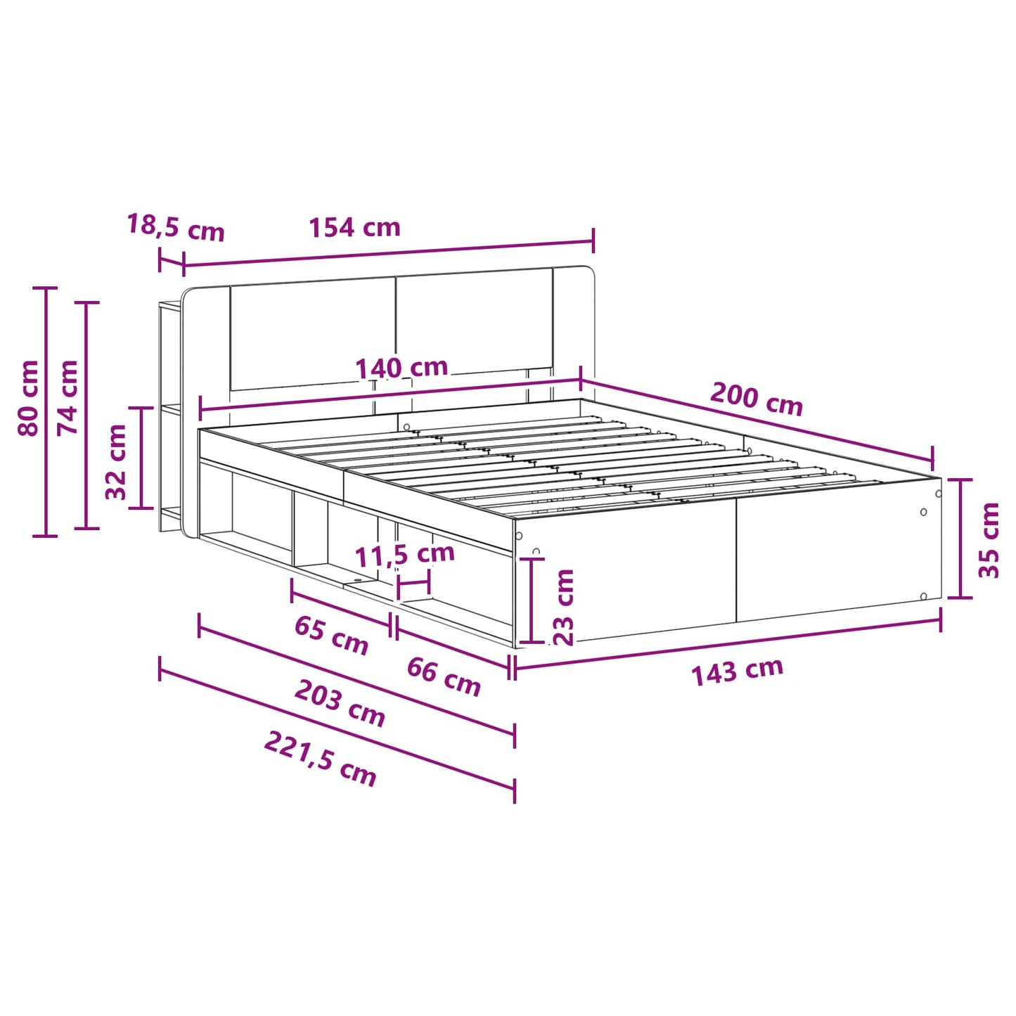 Bed Frame with Storage White 140 x 200 cm Engineered Wood