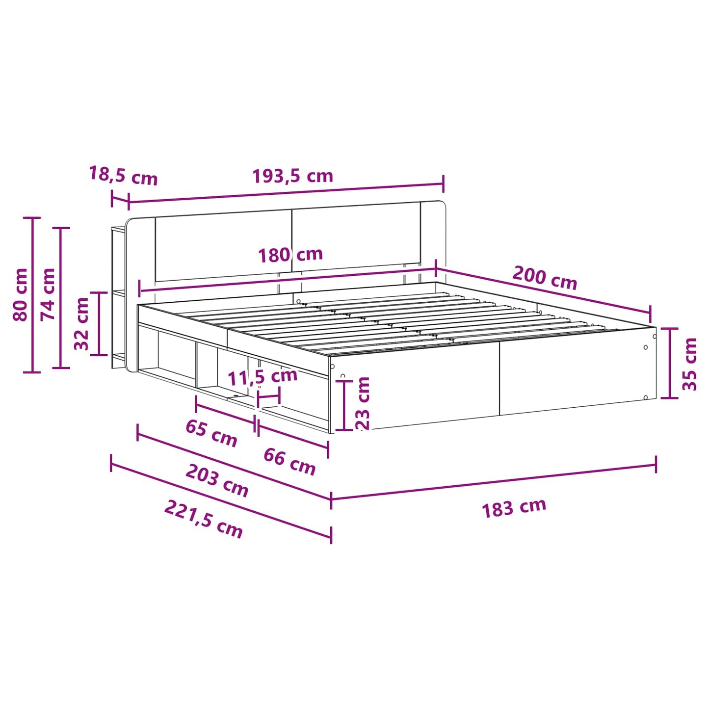 Bed Frame with Storage White 180 x 200 cm Engineered Wood