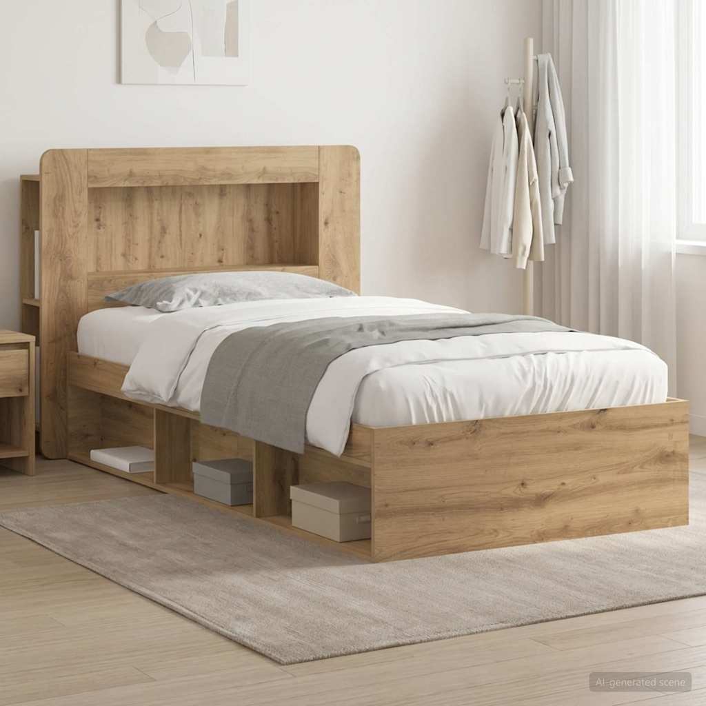 Bed Frame with Storage Artisan Oak 75 x 190 cm Engineered Wood