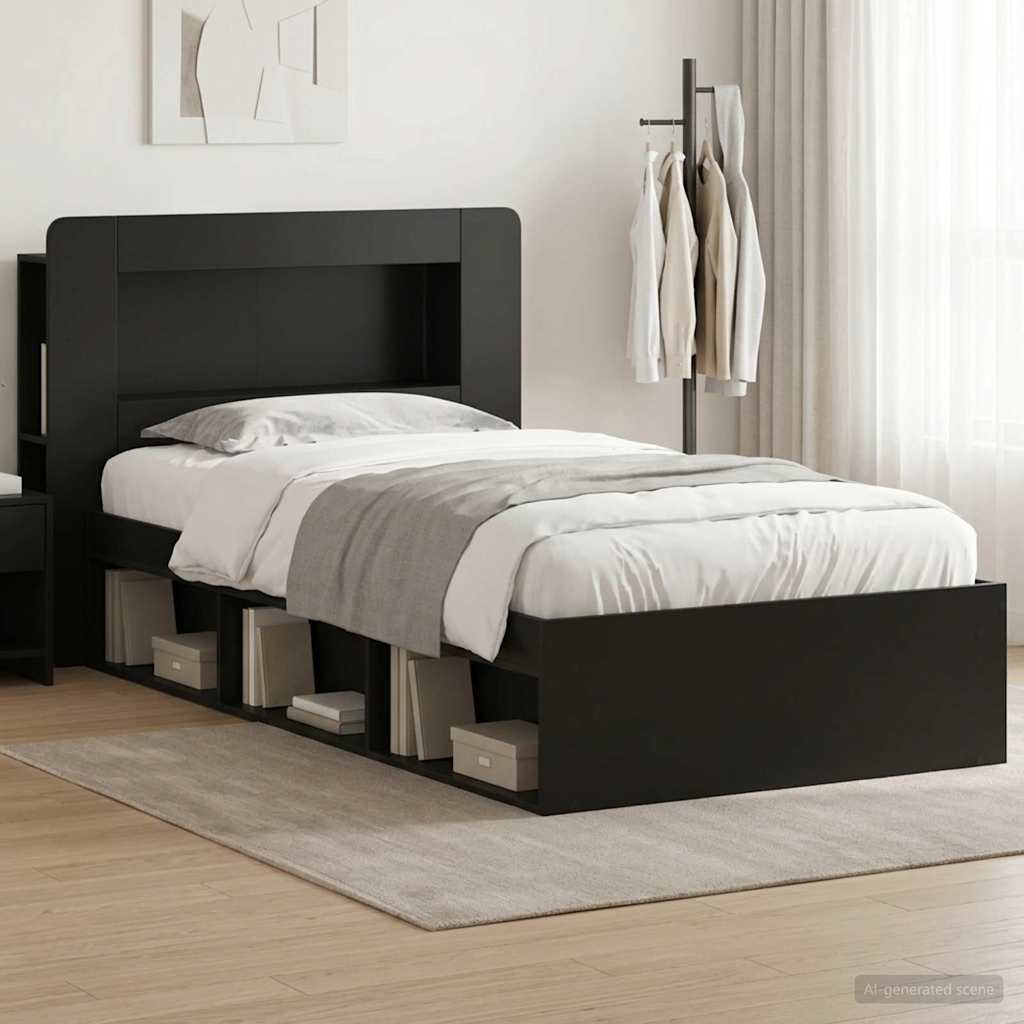 Bed Frame with Storage Black 75 x 190 cm Engineered Wood