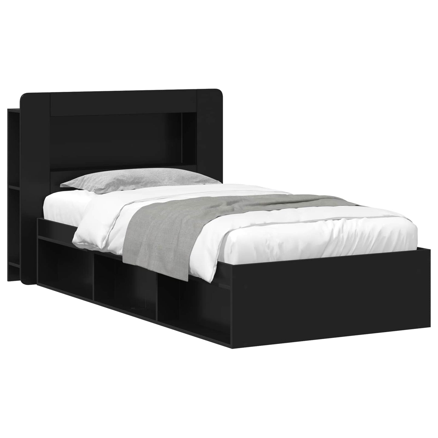 Bed Frame with Storage Black 75 x 190 cm Engineered Wood