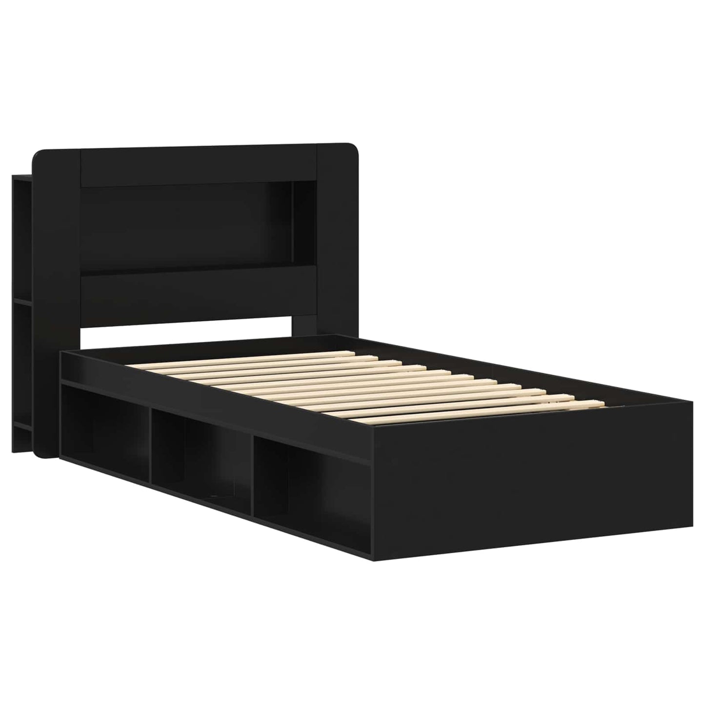 Bed Frame with Storage Black 75 x 190 cm Engineered Wood