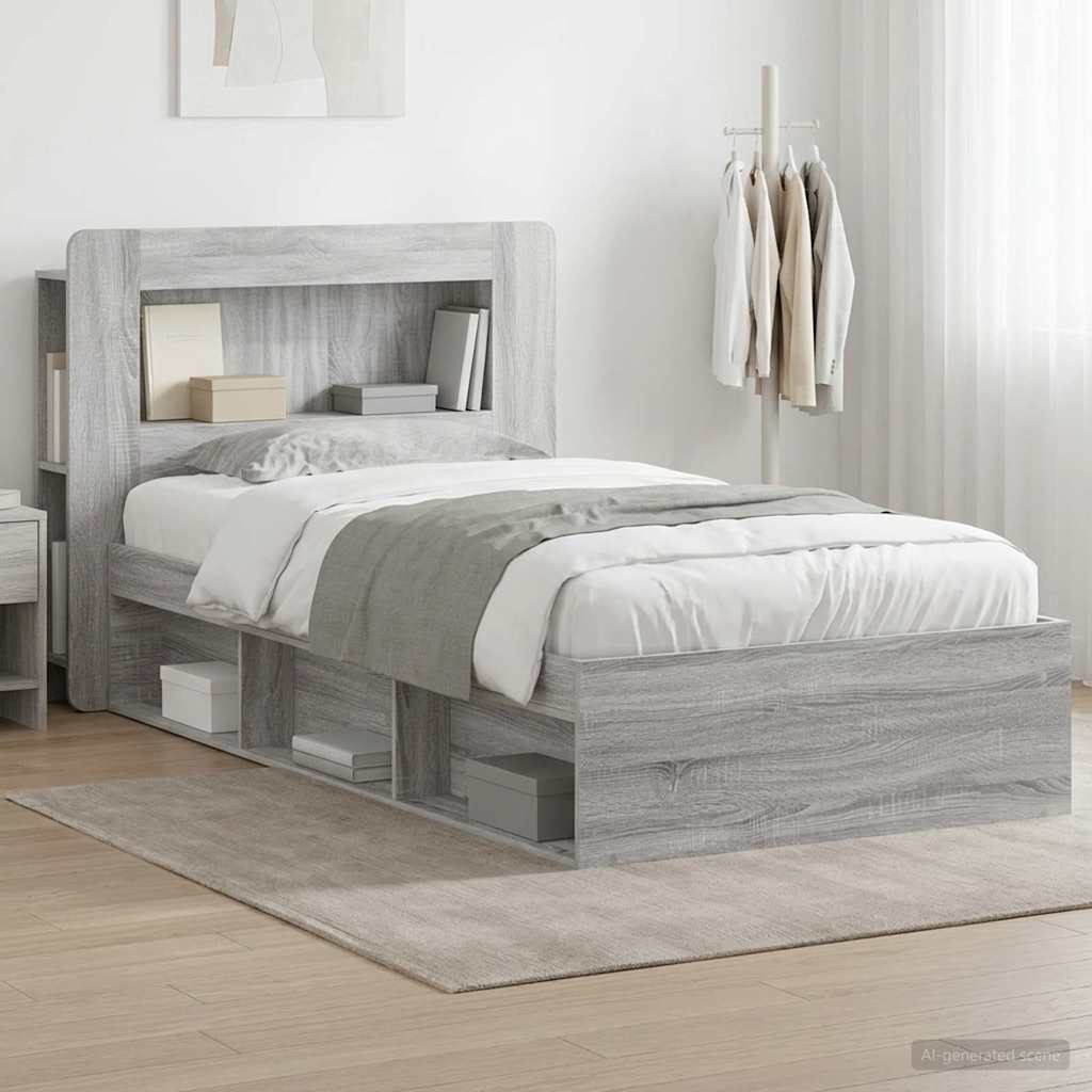Bed Frame with Storage Grey Sonoma 75 x 190 cm Engineered Wood
