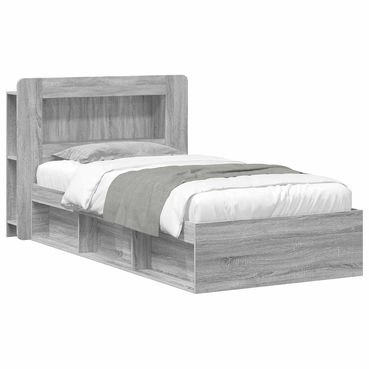 Bed Frame with Storage Grey Sonoma 75 x 190 cm Engineered Wood
