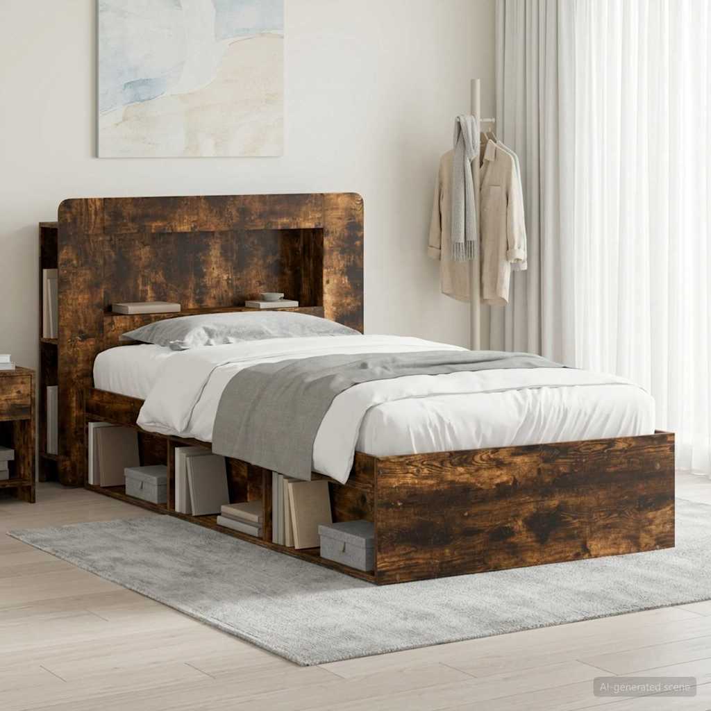Bed Frame with Storage Smoked Oak 75 x 190 cm Engineered Wood