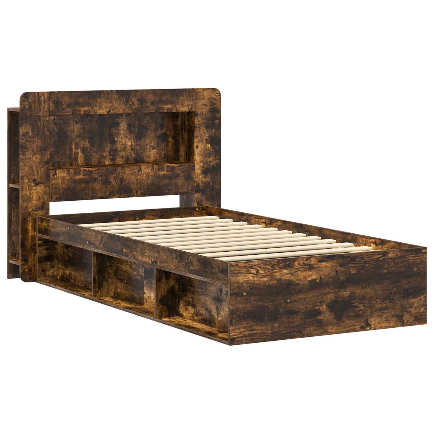 Bed Frame with Storage Smoked Oak 75 x 190 cm Engineered Wood