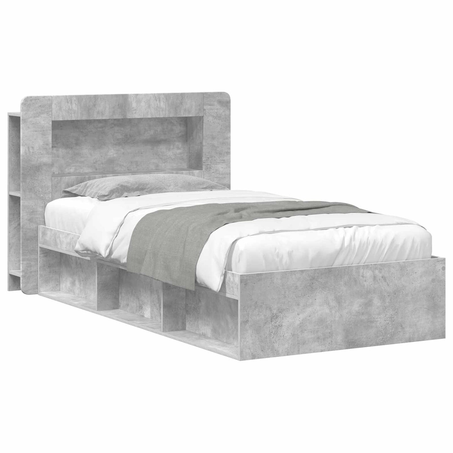Bed Frame with Storage with Headboard Concrete Grey 80 x 200 cm