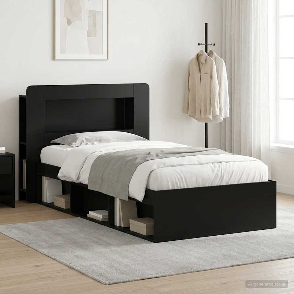 Bed Frame with Storage Black 100 x 200 cm Engineered Wood